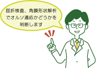 屈折検査、角膜形状解析でオルソ適応かどうかを判断します。